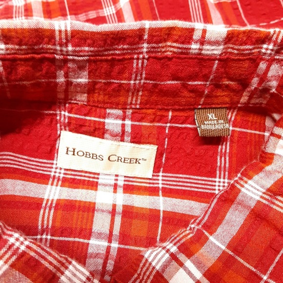 Hobbs Creek Mens Short Sleeve Button Shirt Sz.XL/Red Plaid/Textured Cotton - Picture 4 of 10